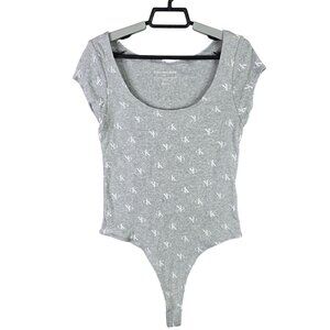 Womens Calvin Klein Gray CK Logo Print Bodysuit Cotton Modal Blend Stretch M